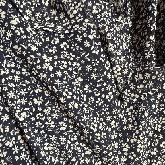 Ann Taylor Loft Jumpsuit Size 6 Wide Leg Navy White Floral Ruffle Chiffon - Picture 2 of 6